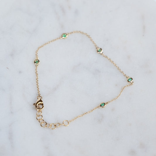 14k Emerald Station Chain Bracelet
