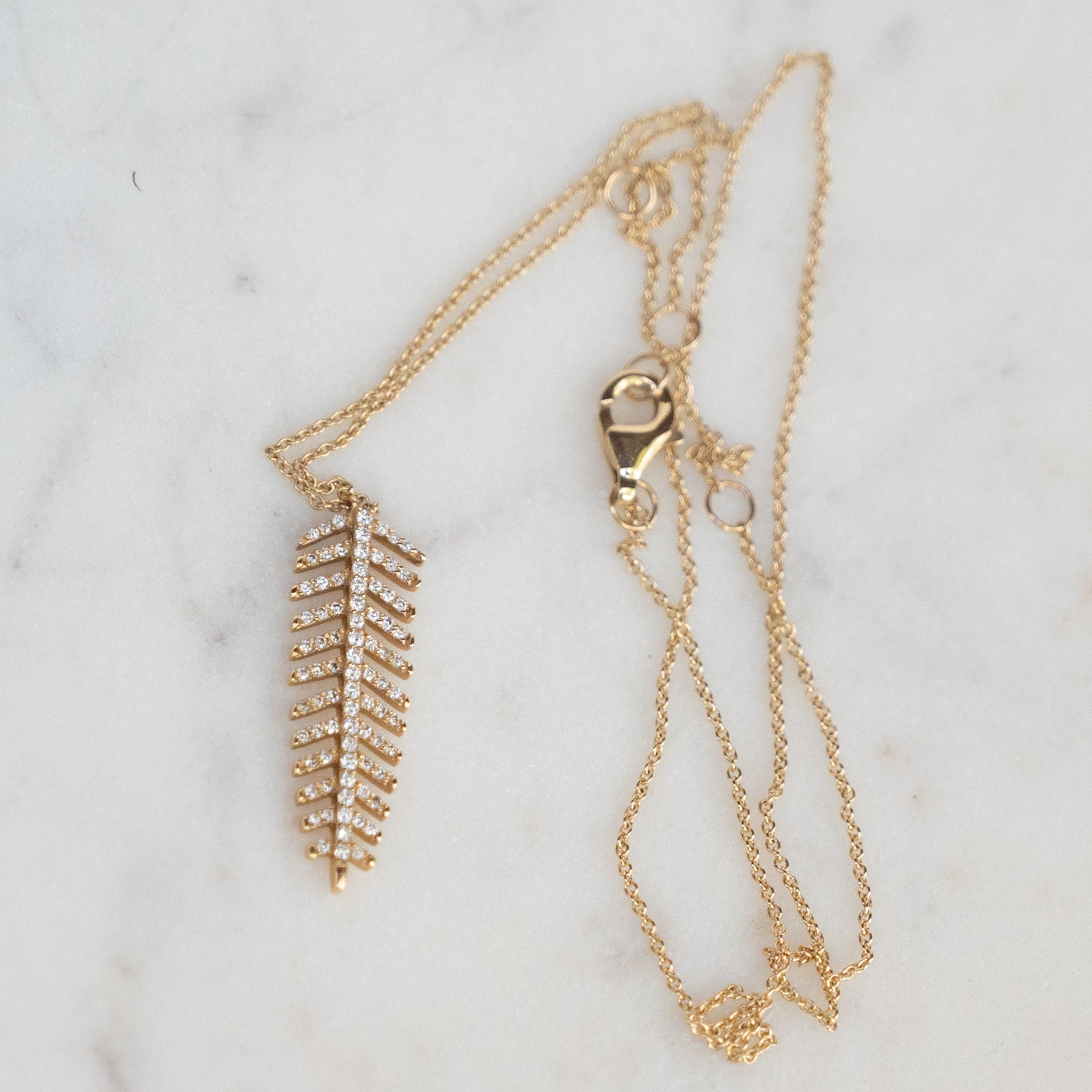 14k Pave Feather Necklace