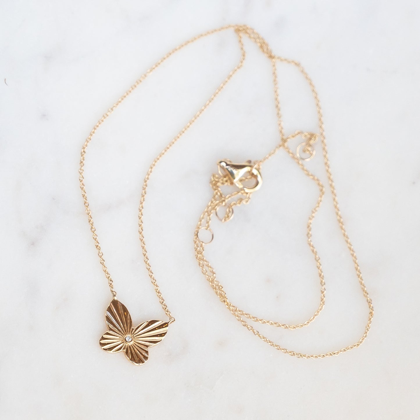 14k Fluted Butterfly Necklace