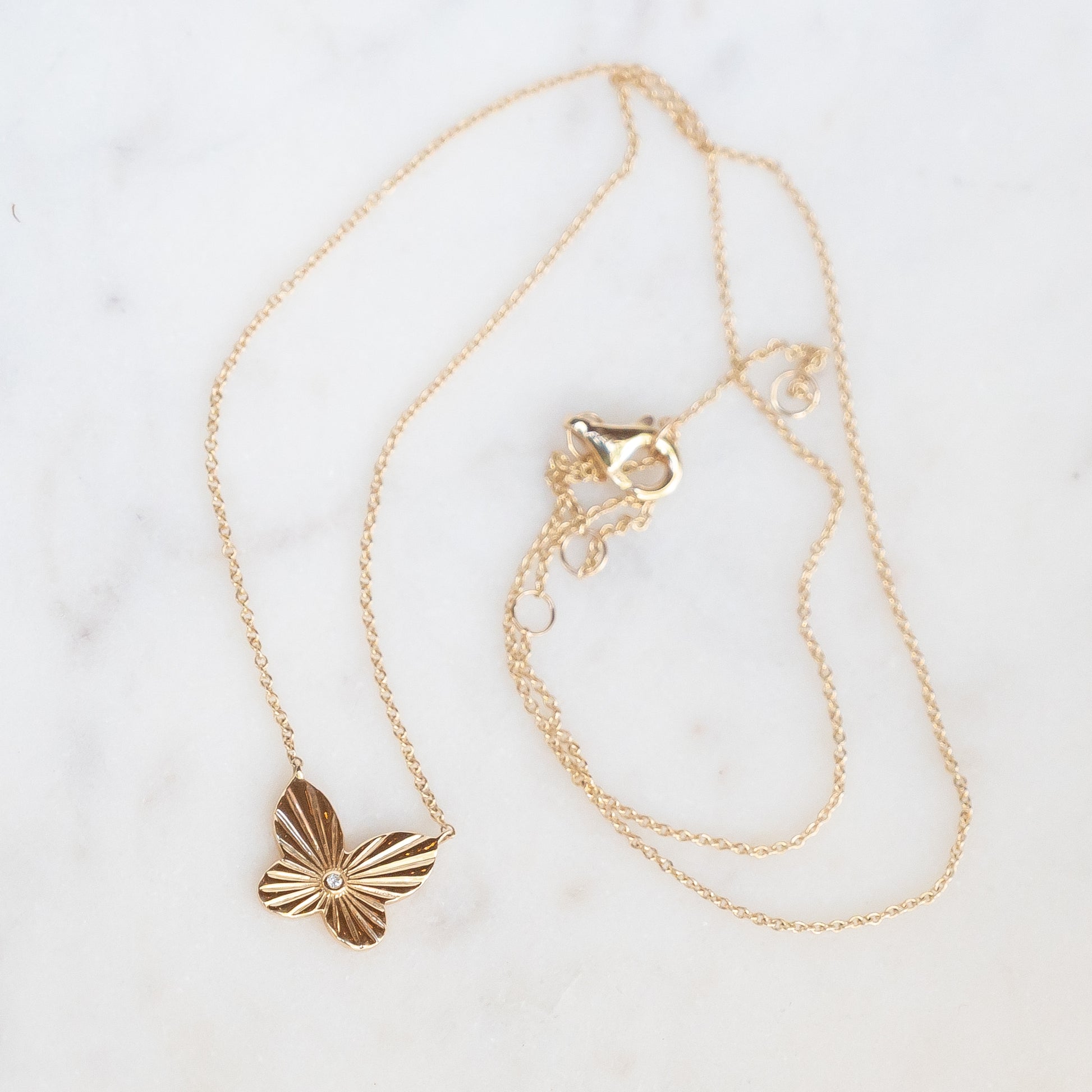 14k Fluted Butterfly Necklace