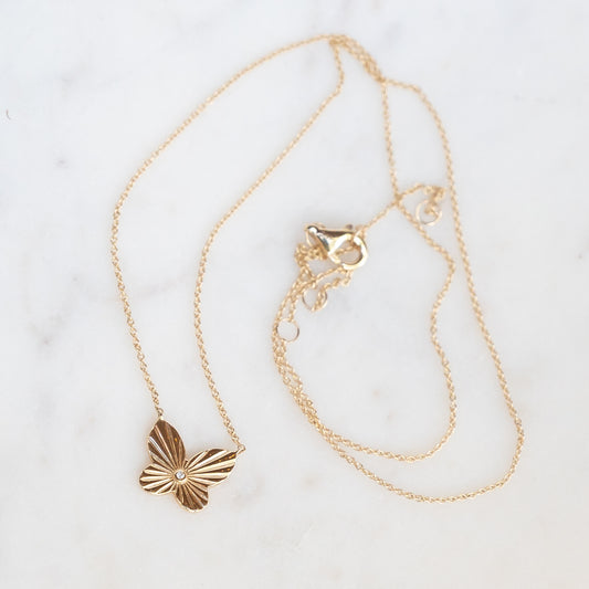 14k Fluted Butterfly Necklace