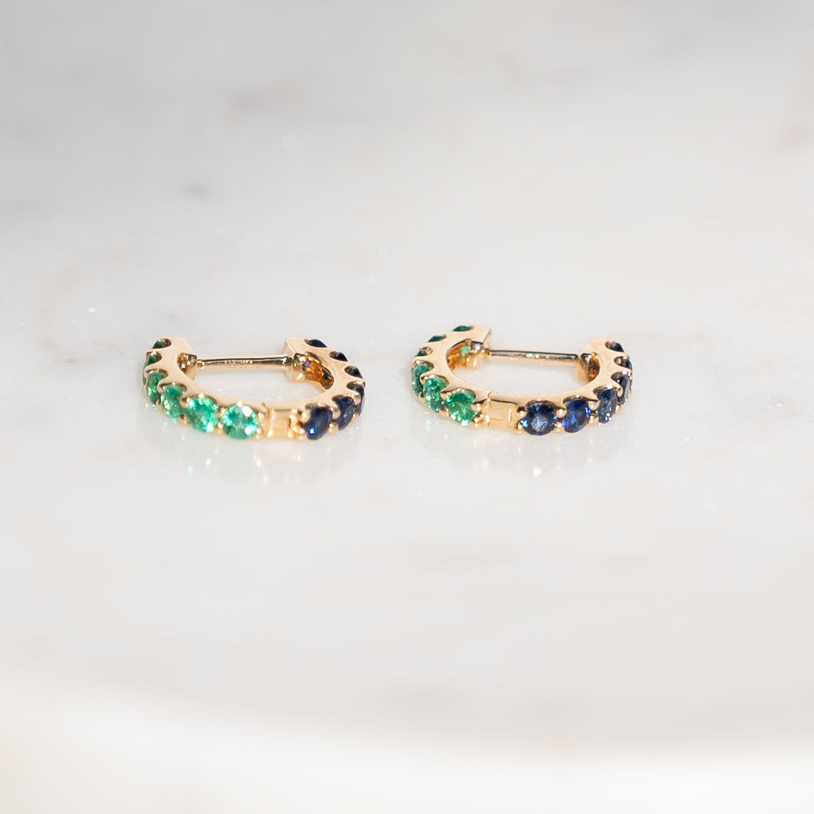 14k Reversable Emerald/Sapphire Huggies