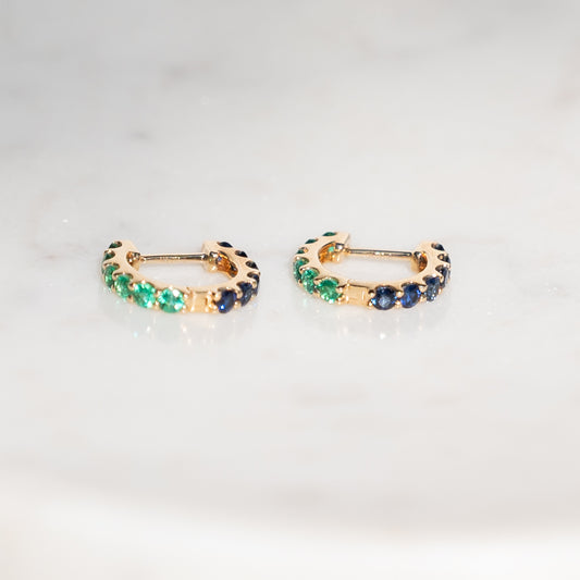 14k Reversable Emerald/Sapphire Huggies