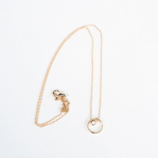 14k Floating Diamond Circle Necklace