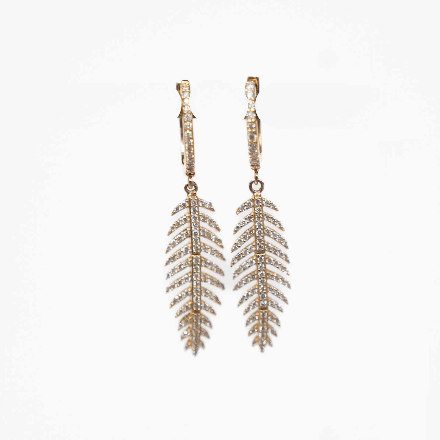 14k Pave Feather Earrings