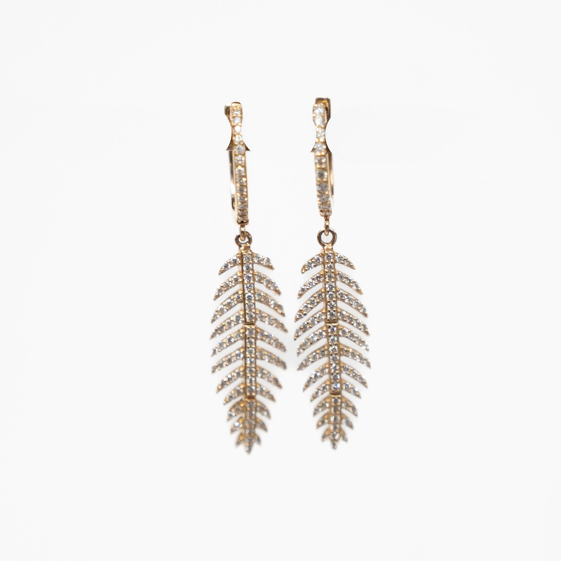 14k Pave Feather Earrings