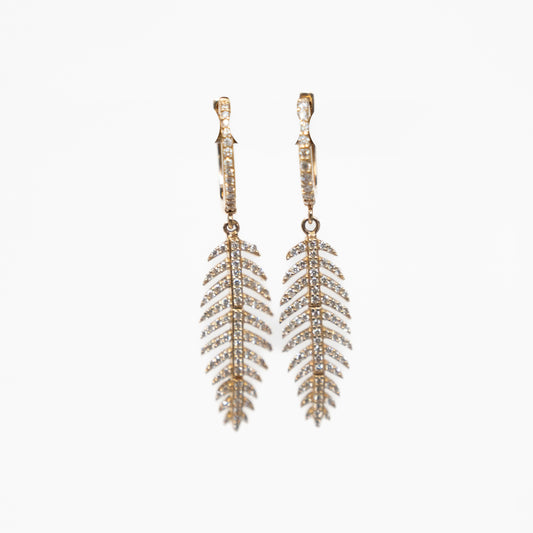 14k Pave Feather Earrings