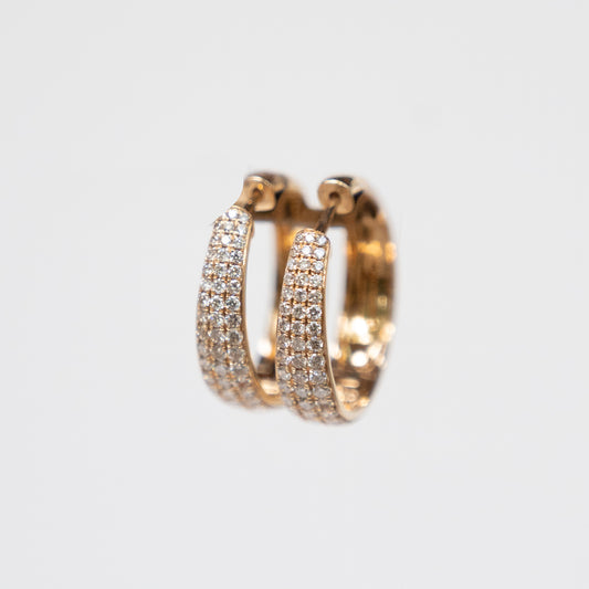 14k Earrings Pave Diamond Small Hoop