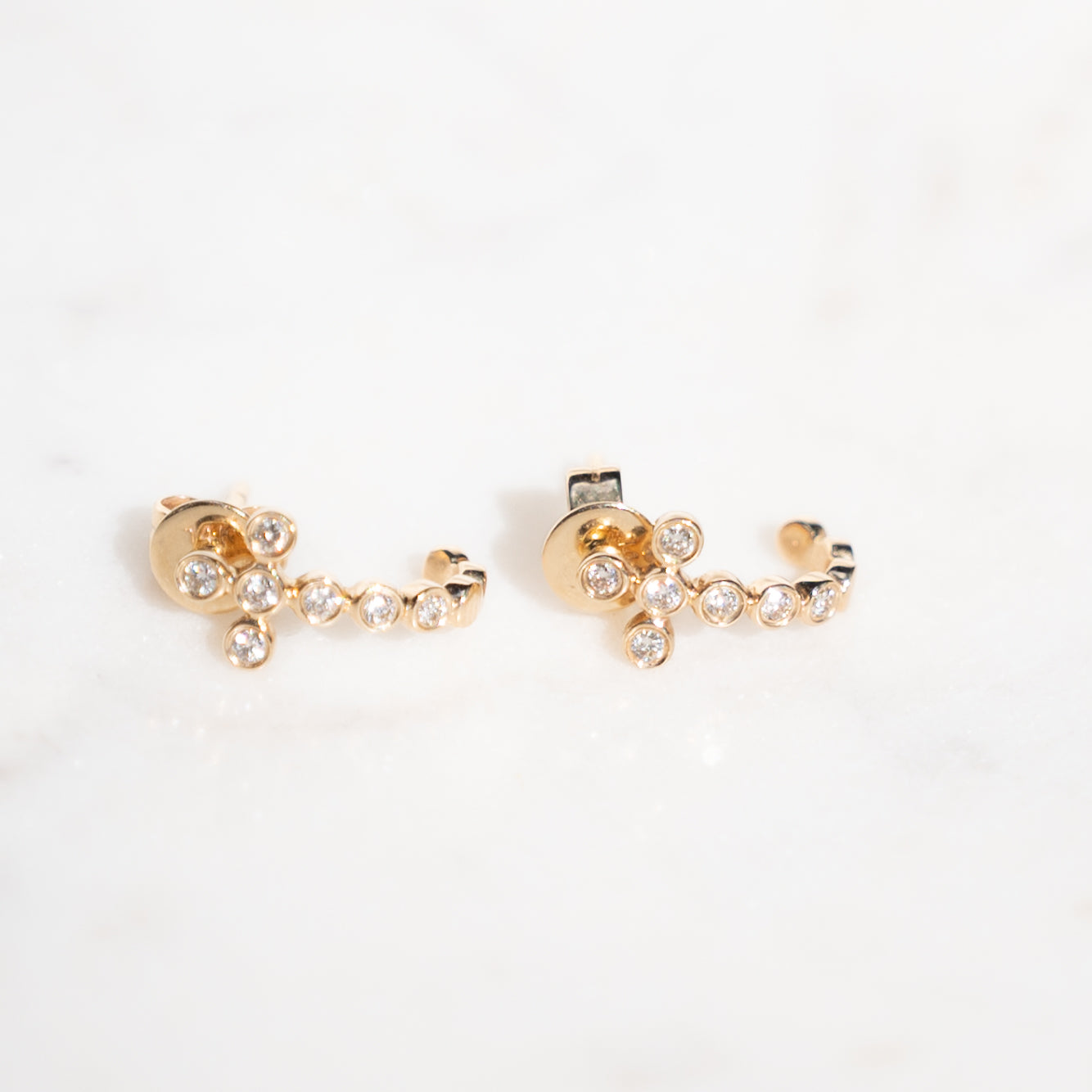 14k Bezel Cross Huggies