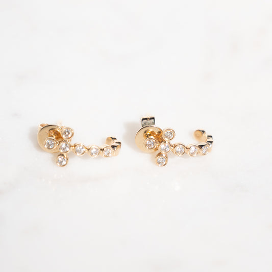 14k Bezel Cross Huggies
