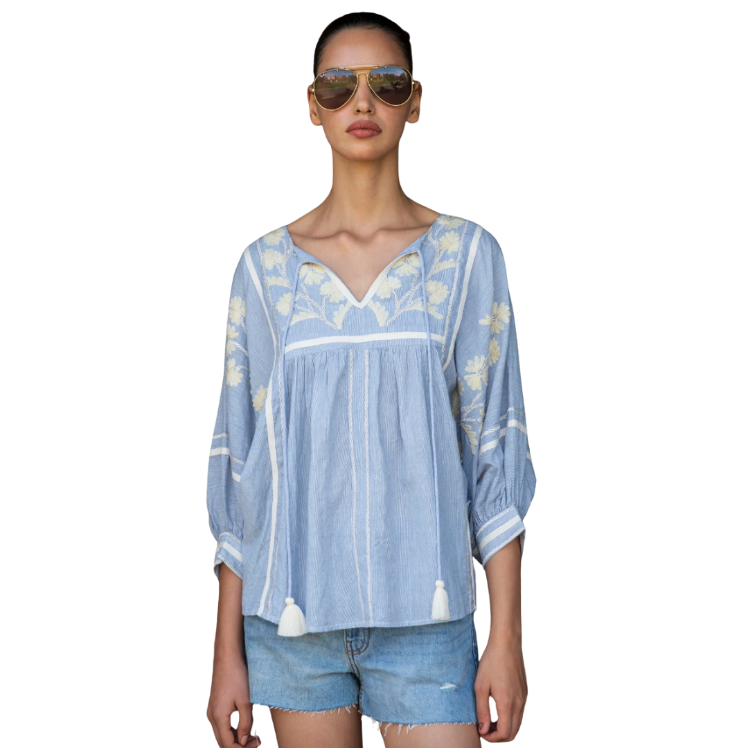 Hyacinth Top - Blue Stripes