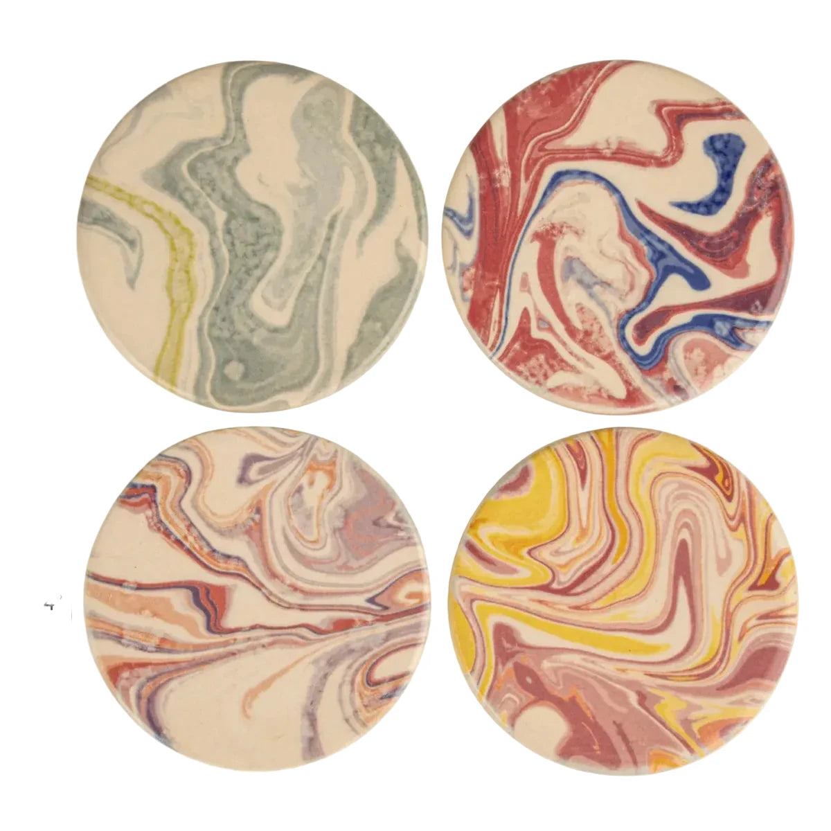 Stoneware Printed Coasters - Set of 4 Tied with Jute