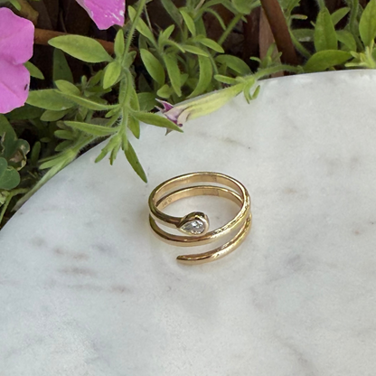 Bezel Pear Diamond Corkscrew Ring