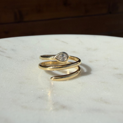 Bezel Pear Diamond Corkscrew Ring