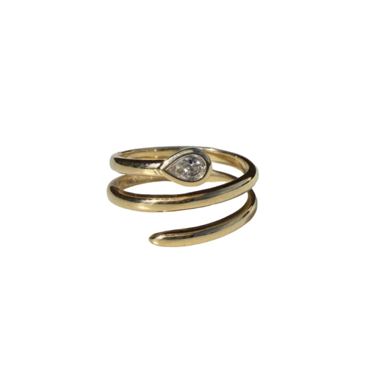 Bezel Pear Diamond Corkscrew Ring