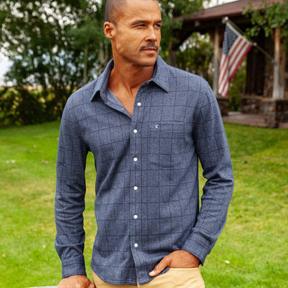 Chill Knit Plaid Pearl Snap - Navy Jacquard