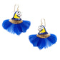 Bleu Parrot Head with Feather Earrings