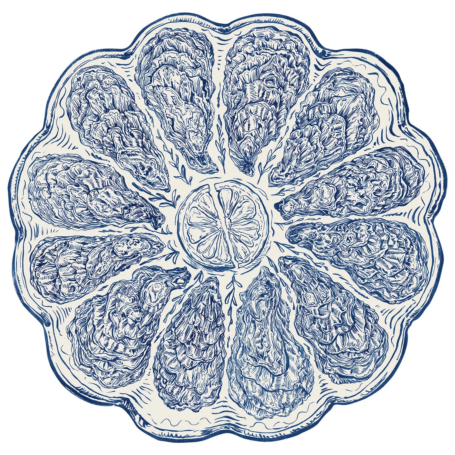 Die-cut Blue Oyster Plate Placemat - 12 Sheets