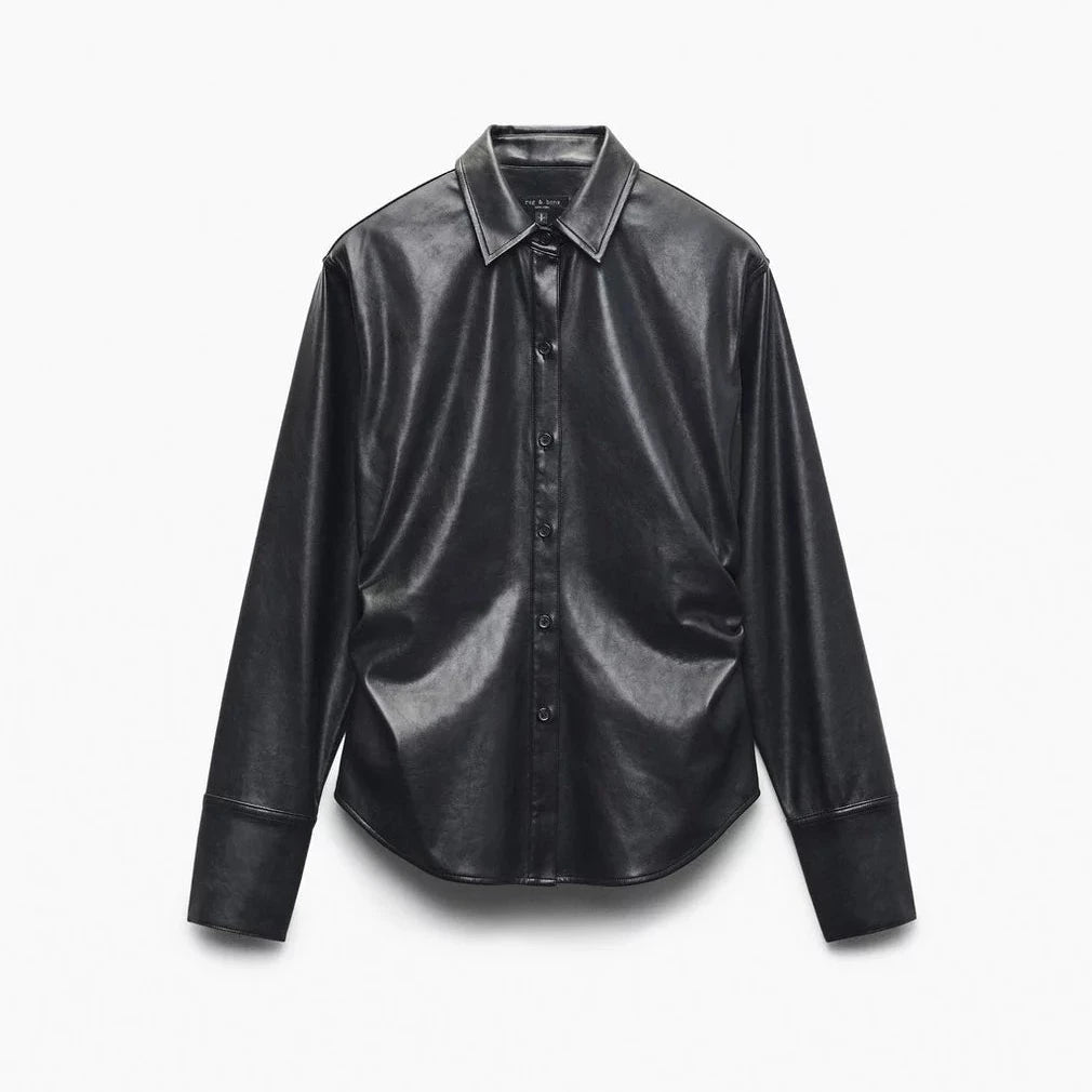faux leather dress shirt Exquise The Tobie Faux Leather Mini Shirt Dress by Exquise