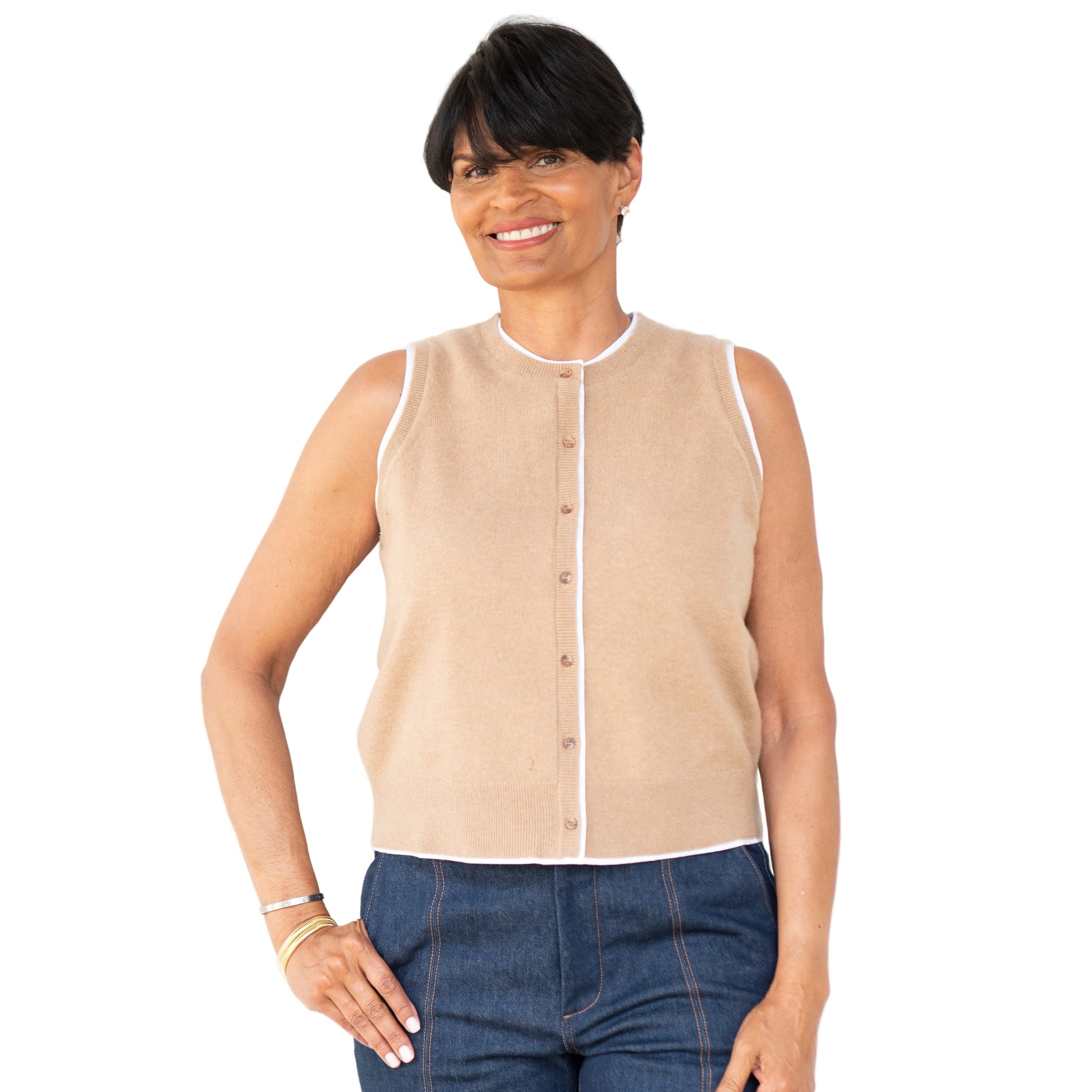 Coastal Cashmere Dual Sided Mixed Media Vest - Raffia