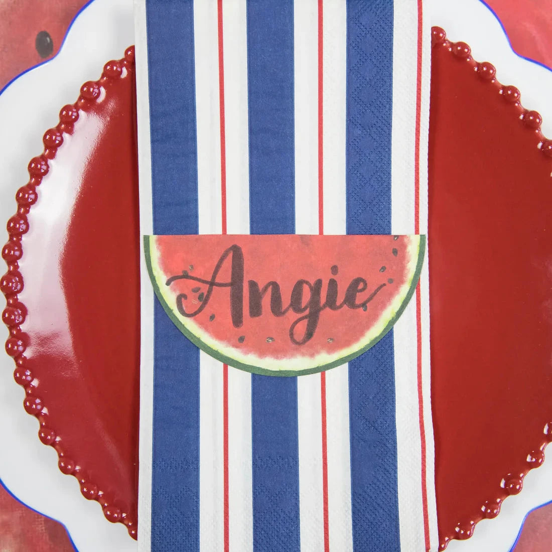 Navy & Red Awning Stripe Cocktail Napkin - Pack of 20