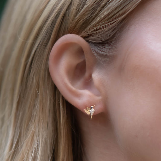 Pave Hummingbird Studs with Emerald Eyes