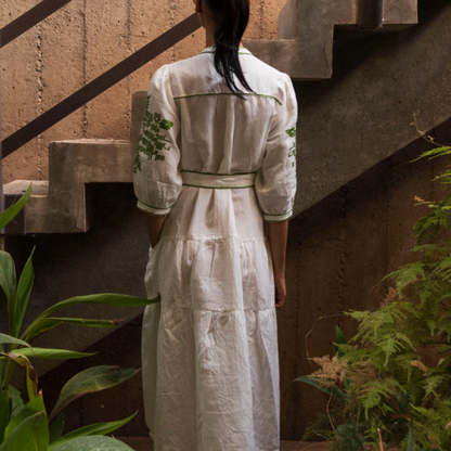 Pine Dress - White with Olive