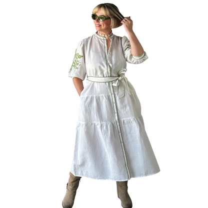 Pine Dress - White with Olive