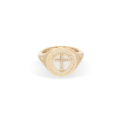 Ceramic + Pave Cross Signet Ring