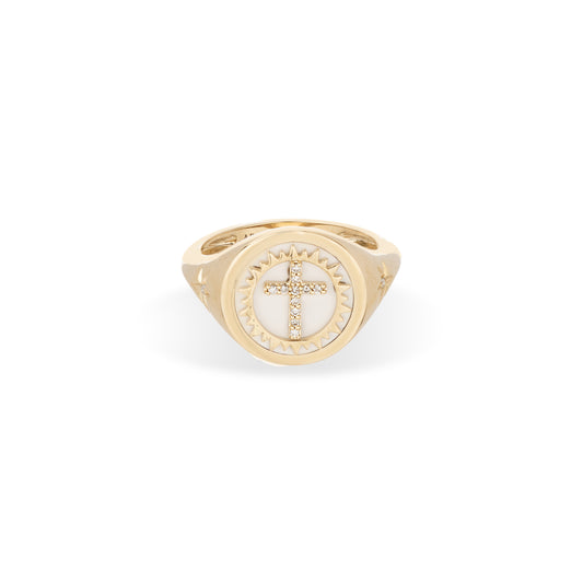 Ceramic + Pave Cross Signet Ring