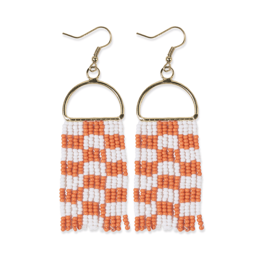 Allison Checkered Beaded Fringe Earrings