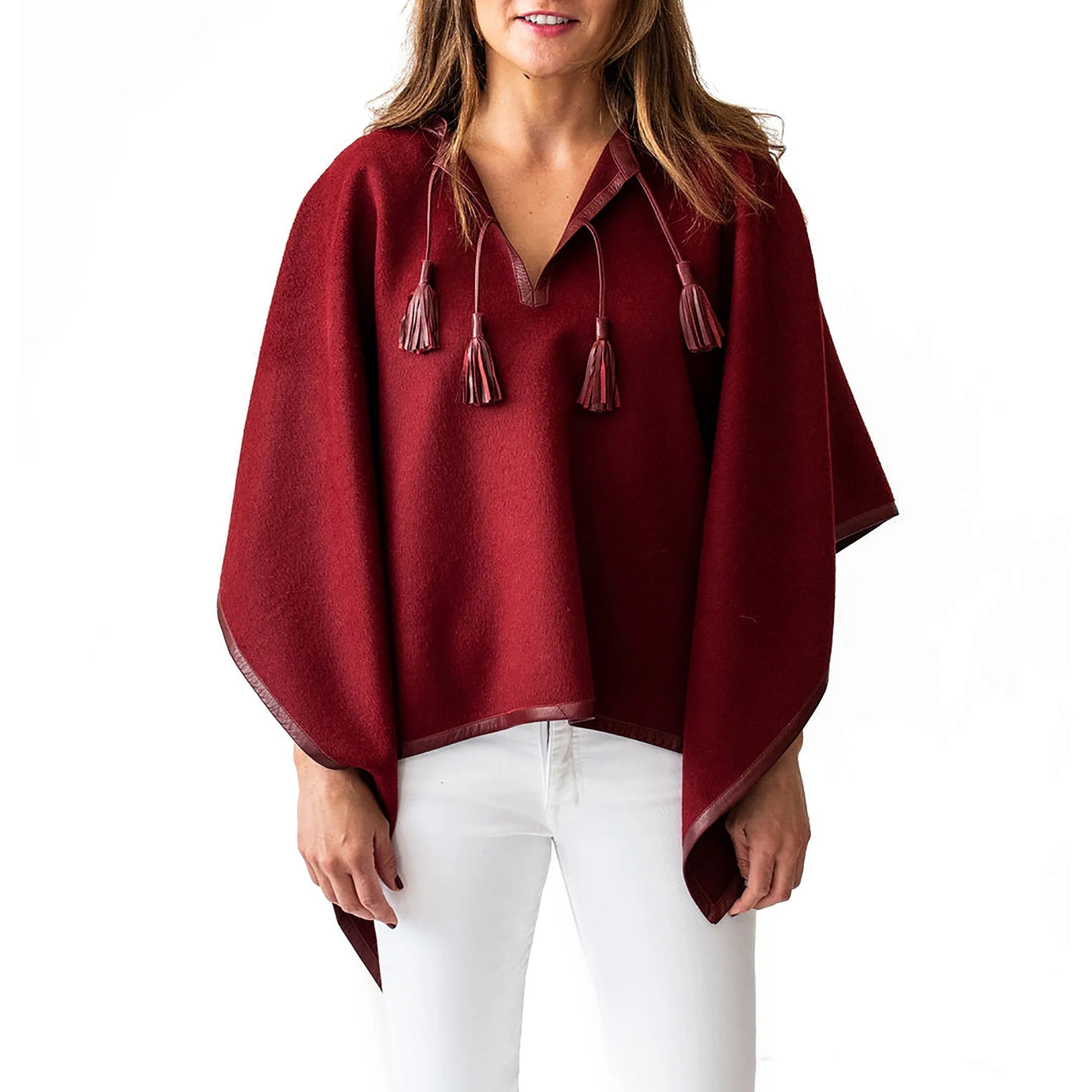 Leather Trim Baby Alpaca Poncho