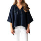 Leather Trim Baby Alpaca Poncho - Navy