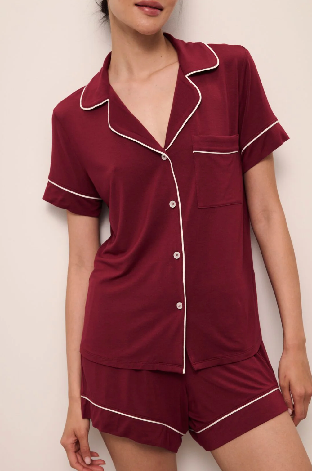 Gisele Relaxed Short PJ Set - Cabernet | Ivory