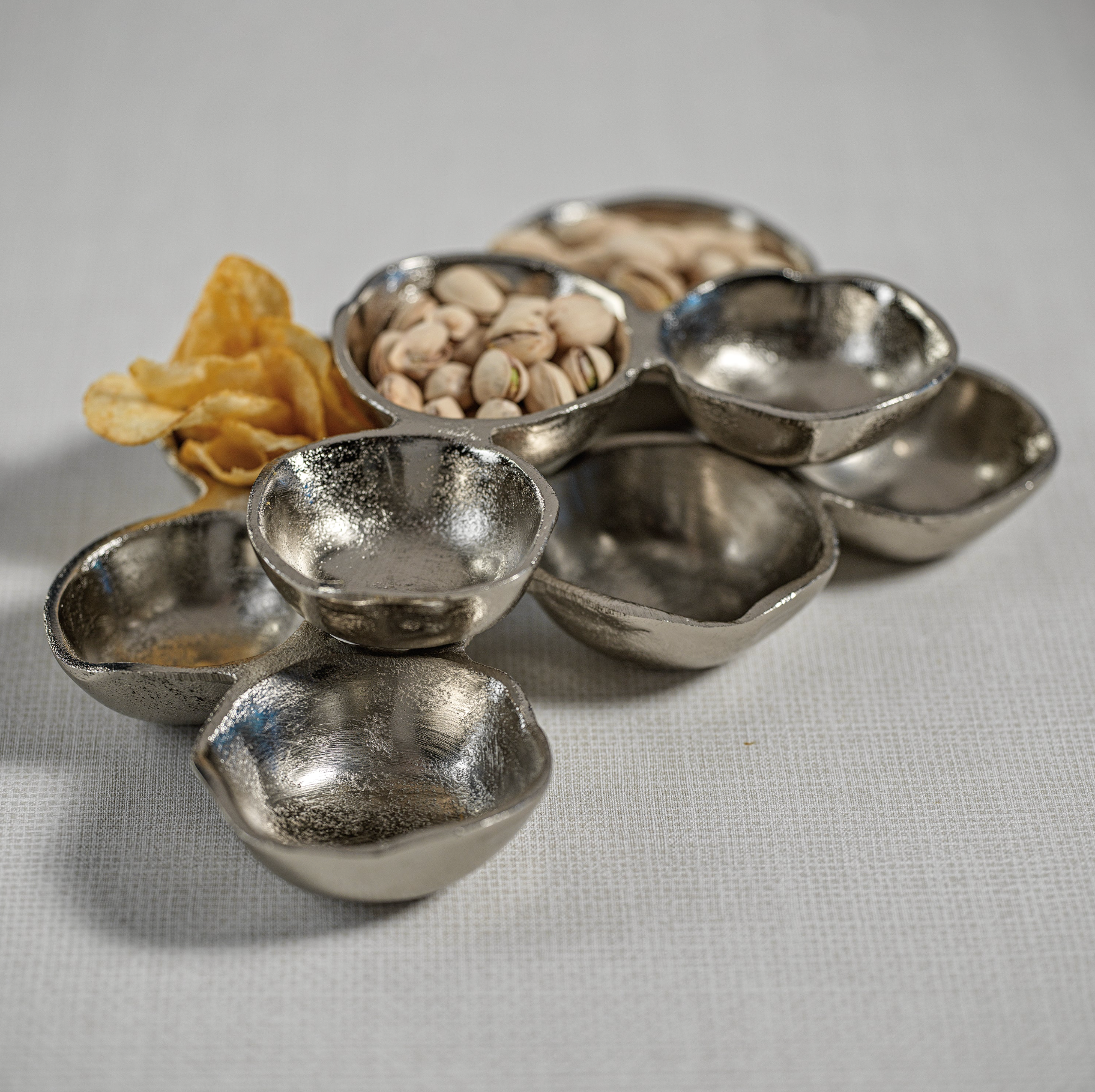 Small Cluster of Nine Round Serving Bowls - Nickel