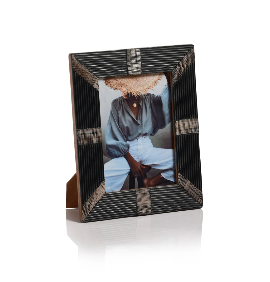 Black Ribbed Horn & Shagrin Photo Frame