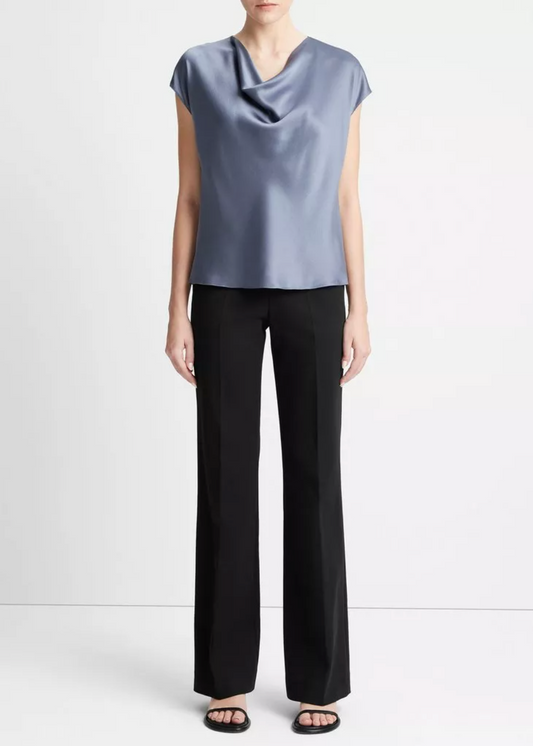 Silk Cowl Neck Blouse - Iris Water