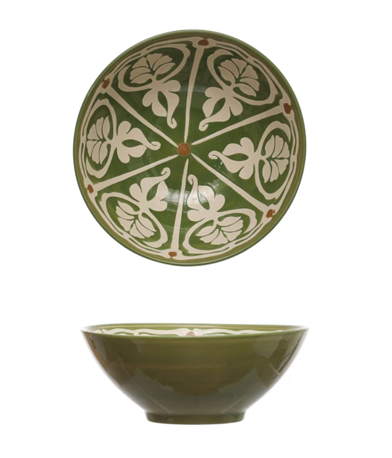 Stoneware Bowl - Green | Brown