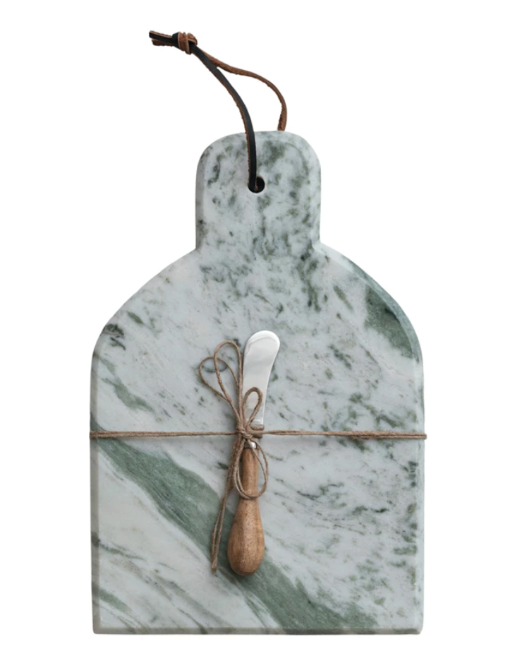 Marble Cheese Board with Canape Knife - Green