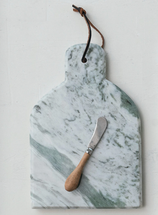 Marble Cheese Board with Canape Knife - Green