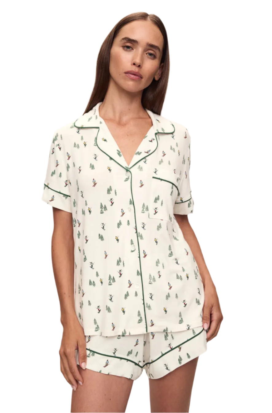 Gisele Relax Short PJ - Alpine Skier Ivory | Forest Green