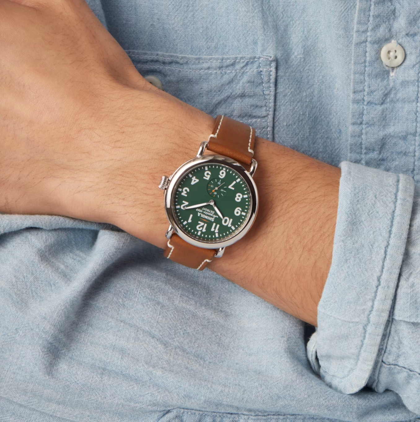 Runwell - 41mm - Green | Brown Leather Strap