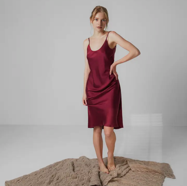 Washable Silk Bias Slip Dress - Calliope Wine