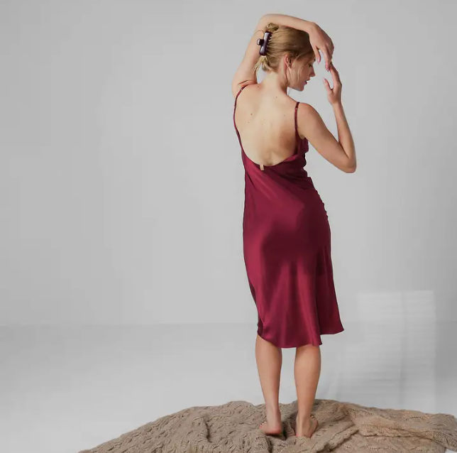 Washable Silk Bias Slip Dress - Calliope Wine