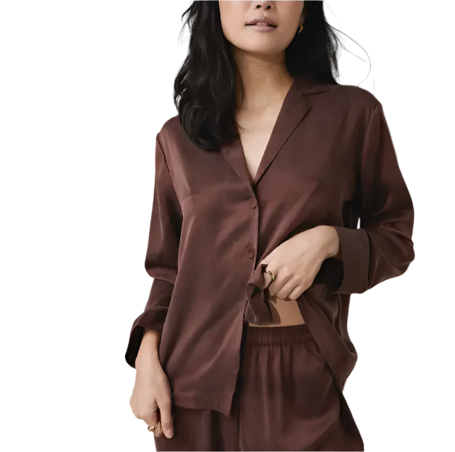 Washable Silk Long Sleeve Pant Set - Dozing Umber