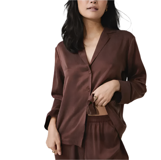 Washable Silk Long Sleeve Pant Set - Dozing Umber