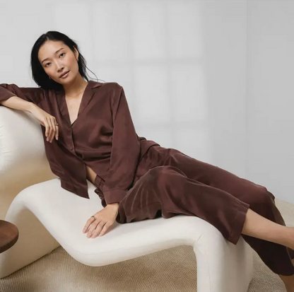 Washable Silk Long Sleeve Pant Set - Dozing Umber