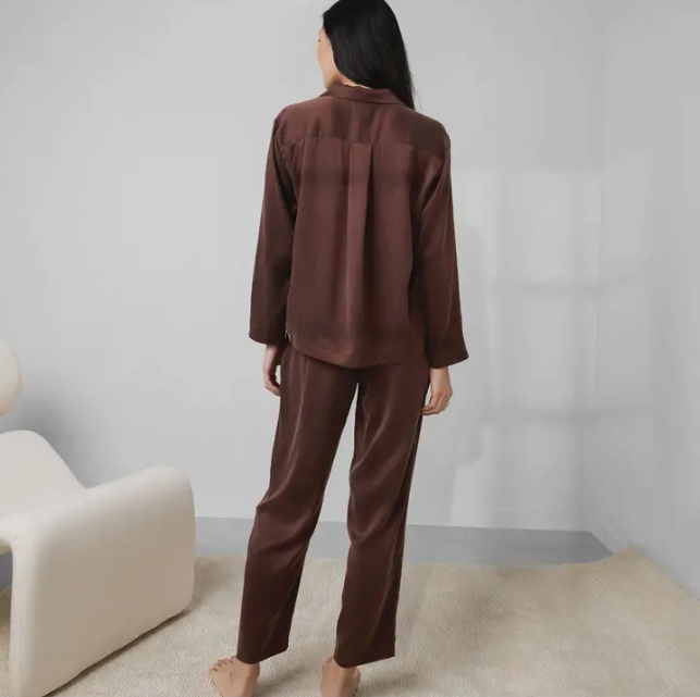 Washable Silk Long Sleeve Pant Set - Dozing Umber