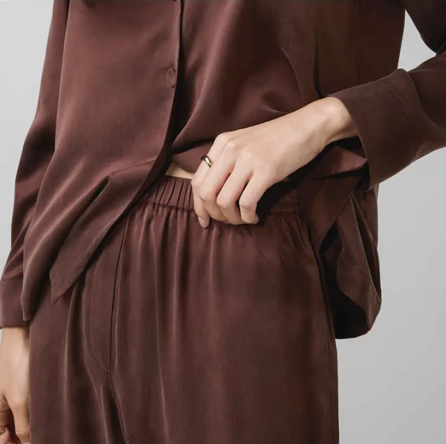 Washable Silk Long Sleeve Pant Set - Dozing Umber