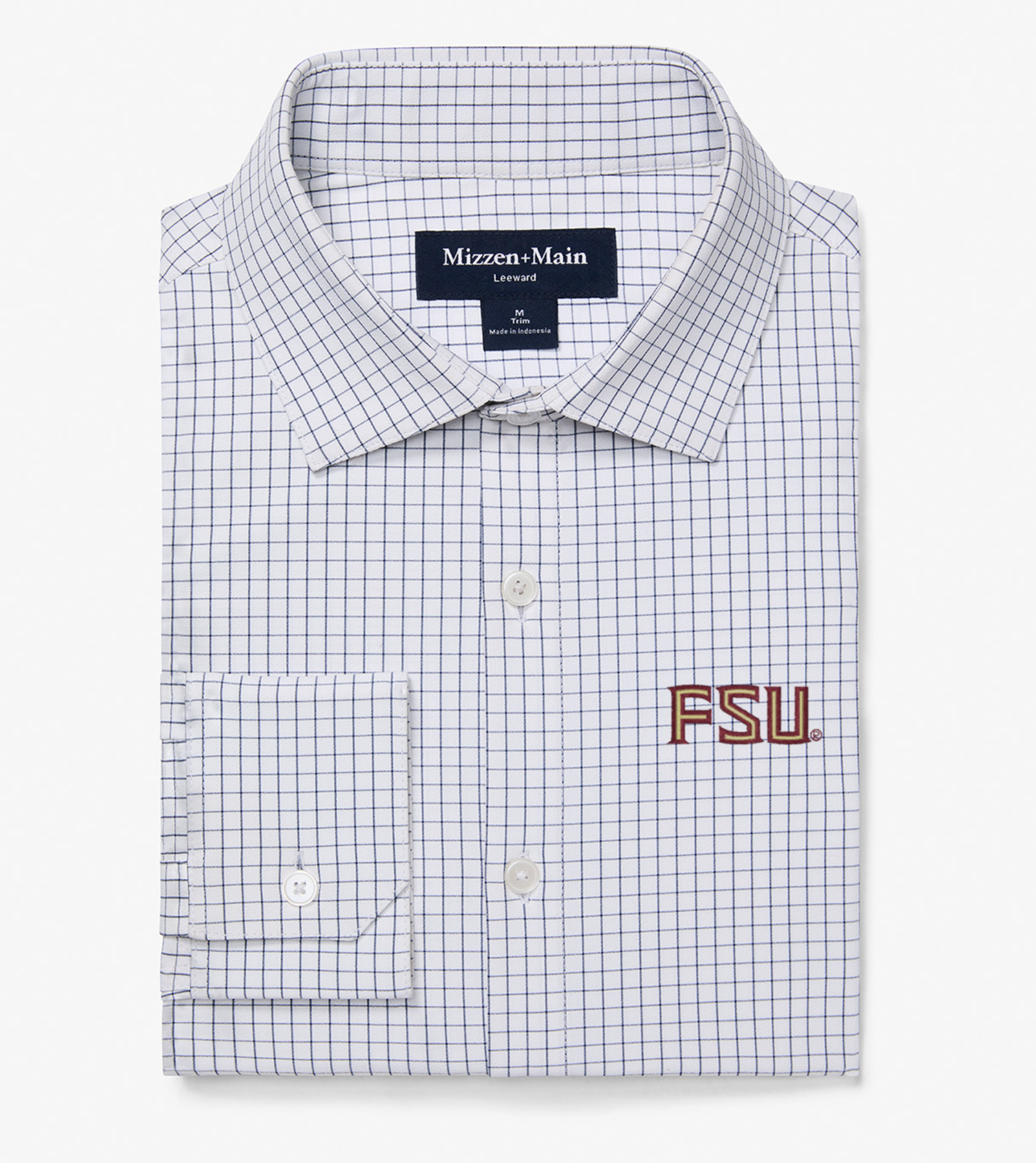 FSU Leeward Dress Shirt - White Navy Mini Grid